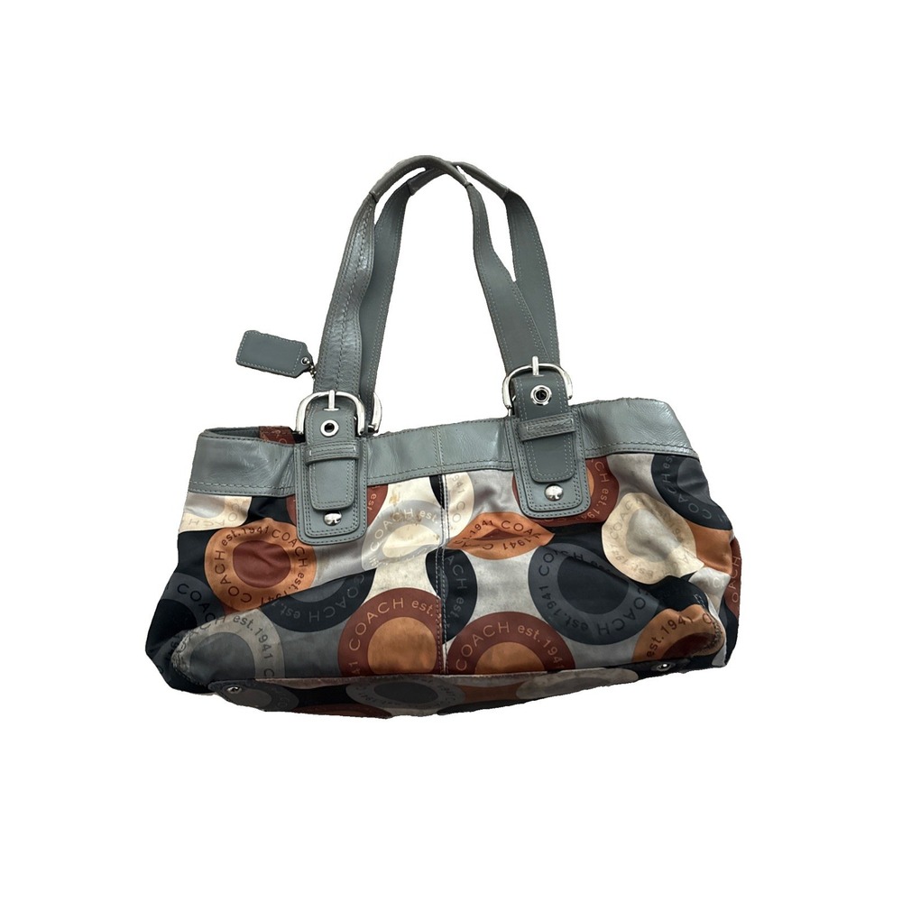 Y2k Coach Snaphead Print Sateen Gray Bronze Satchel Purse Hand Bag